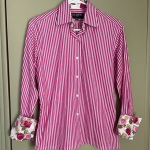 90s Liz Logie Women's Rose Striped Button Down Shirt Sz 10